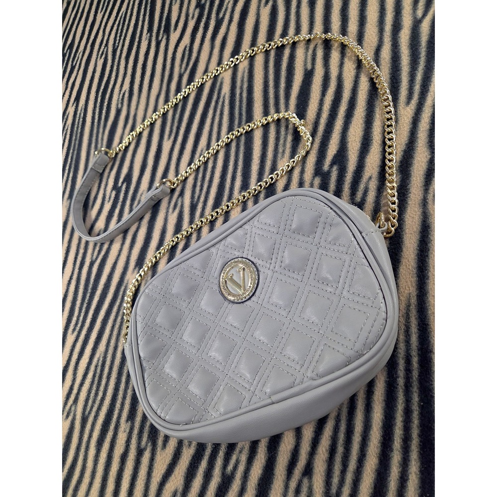 Vera New York Grey Quilted Crossbody Bag Vegan Leather Gold Chain Strap Small